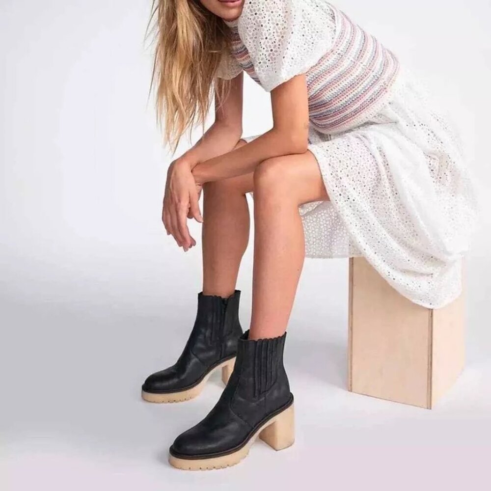 New Free People Women's Black Leather James Chelsea Boots